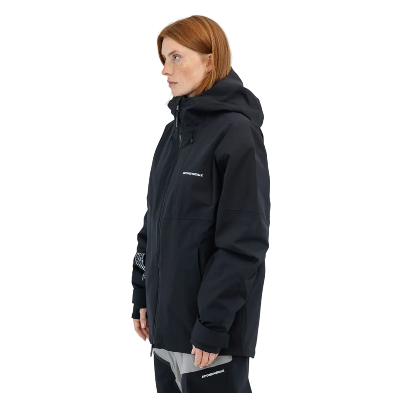Angle view of the Beyond Medals Fullzip 2L snowboard Jacket in Black colourway, unisex's model
