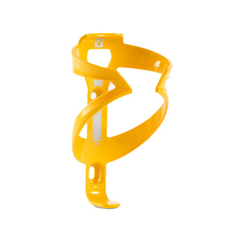 Yellow water bottle cage for bikes.