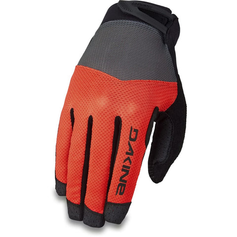 Mens Dakine Boundary bike glove in sun flash with red/orange and black colours.