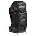 Black Burton AK Dispatcher backpack with glossy panels, compression straps, and a red zipper pull.