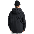 Back view of a black Burton AK Lz Gore-Tex 2L Down Snowboard Jacket with a hood and a black beanie.