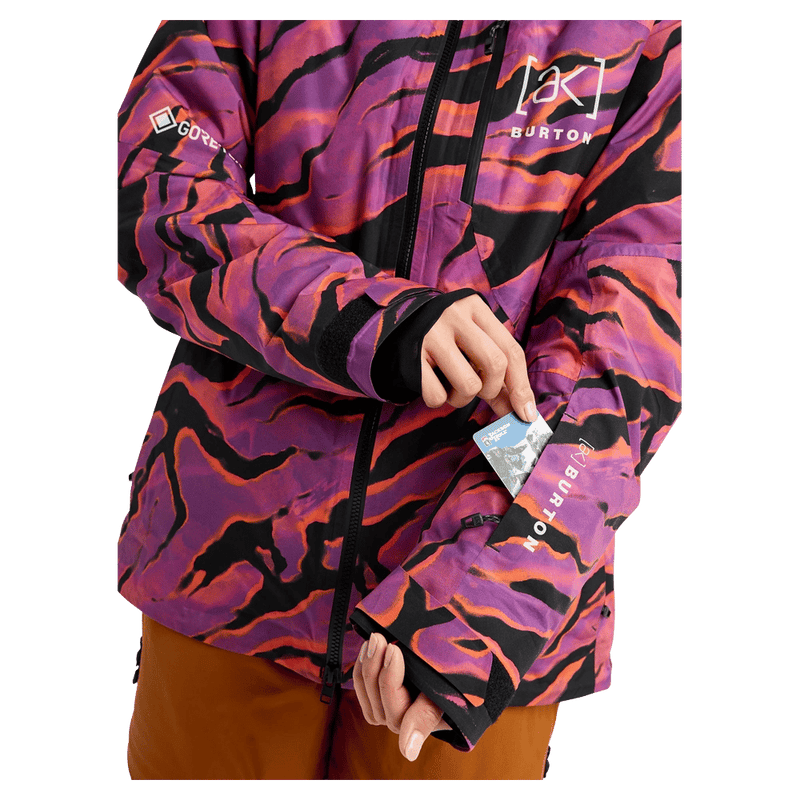 Pass pocket view of the Burton AK Embark Snowboard Jacket in Slash Multi colourway, women's model