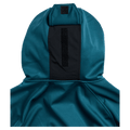 Hood view of the Burton Crown Riding Hoodie in Atlantic Teal colourway, unisex's model