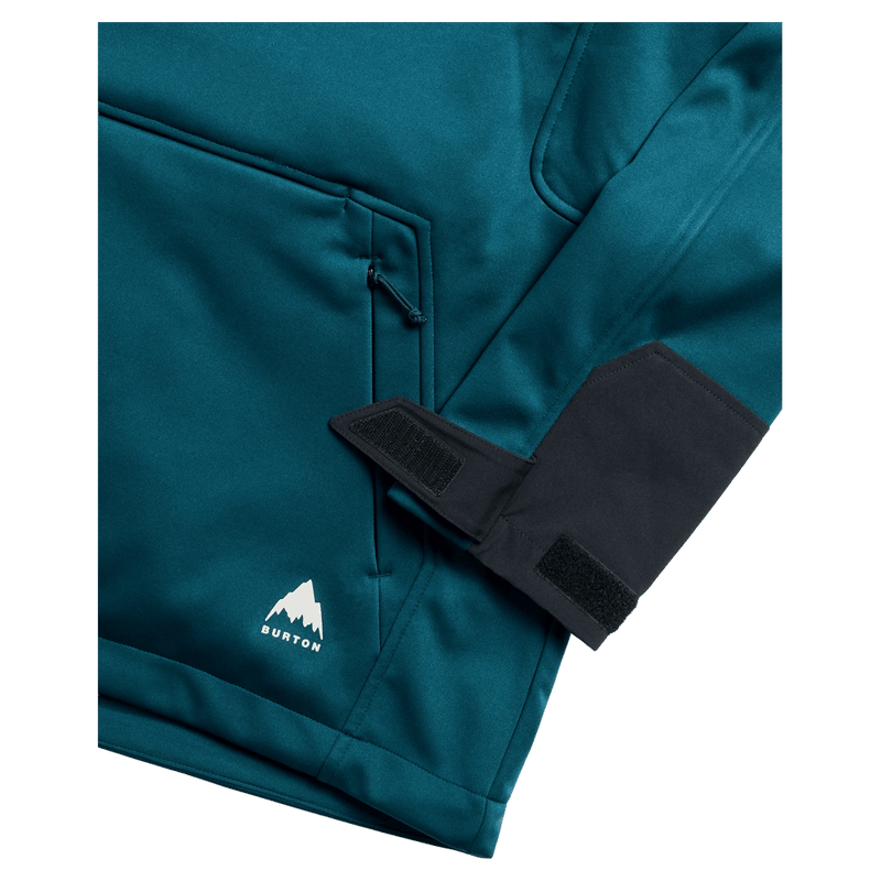 Detail view of the Burton Crown Riding Hoodie in Atlantic Teal colourway, unisex's model