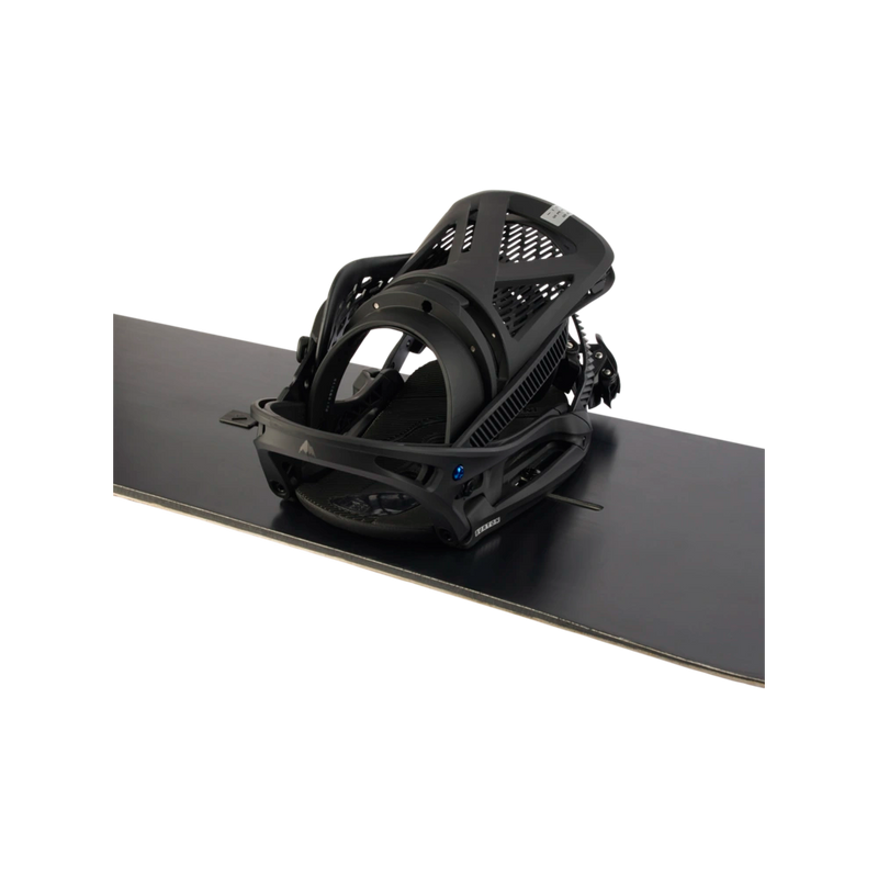 Board mounted view of the Burton Genesis EST Snowboard Bindings in Black colourway, men's model.
