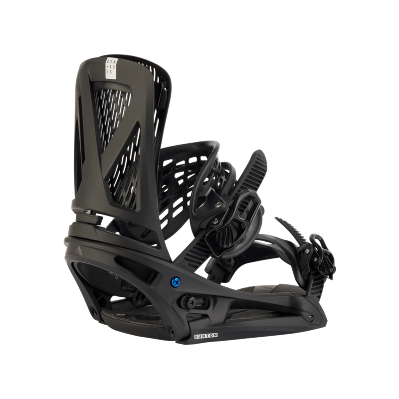 Side view of the Burton Genesis EST Snowboard Bindings in Black colourway, men's model.