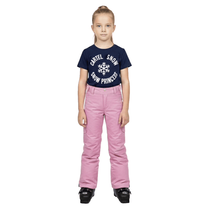Front view of the Cartel Ellie Pants in Floss colourway, kids model
