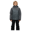 Front view of the Cartel Manfred Jacket in Ebony Plaid colourway, kids model