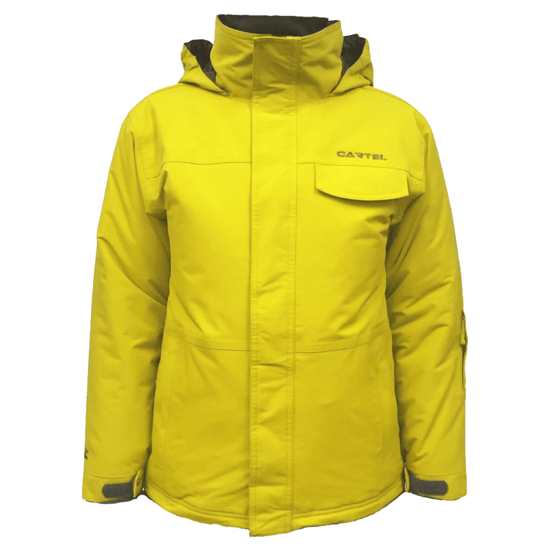 Main view of the Cartel Manfred Jacket in Yuzu colourway, kids model