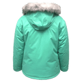 Back view of the Cartel Peaches Jacket in Ice Green colourway, kids model