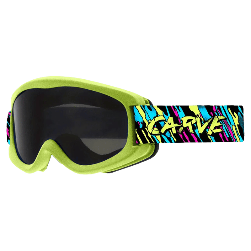 Main view of the Carve Magic Carpet Goggles in Fluro Yellow, Grey lens, kids model