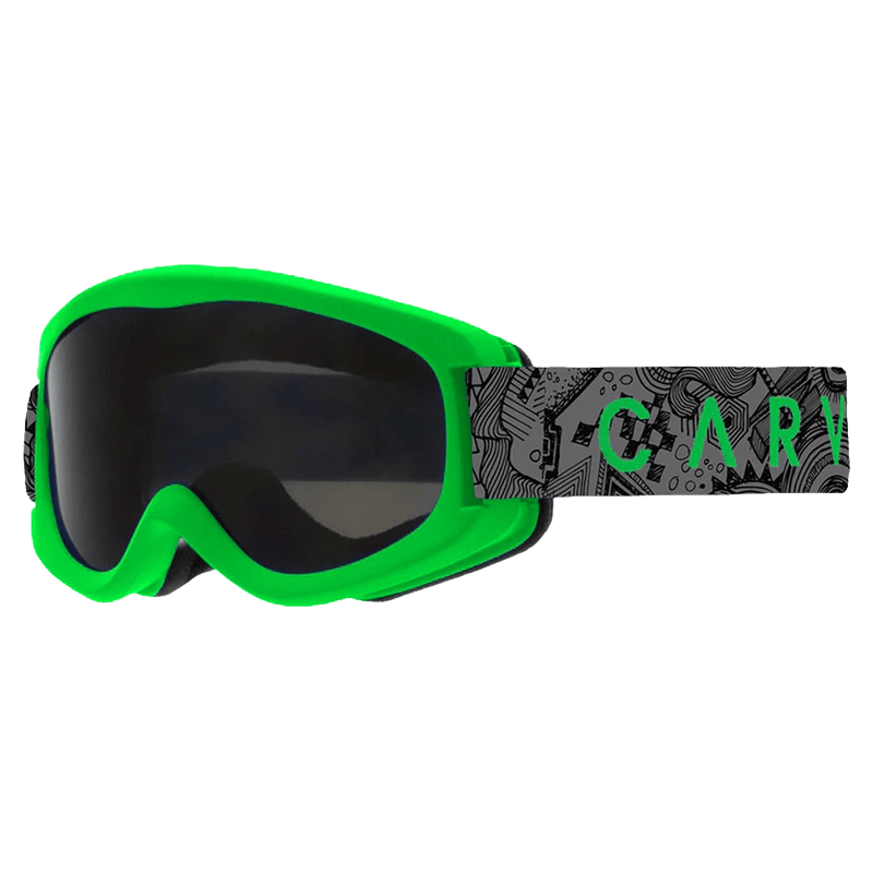 Main view of the Carve Magic Carpet Goggles in Matte Greeen, Grey lens, kids model