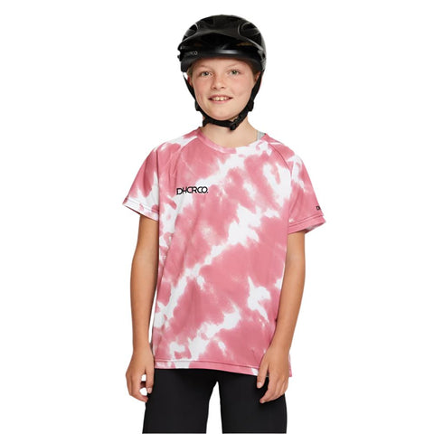 Short sleeve bike jersey for kids in Pink and white tie dye.