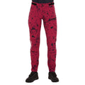 Women's bike pant in red with black splatter design.