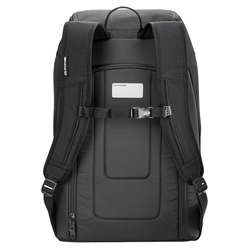 Back view of the Dakine Boot 50L Pack in Black colourway, unisex model