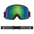 Front view of the Dragon DX3 L Goggle in BLACK and GREEN ION colourway, unisex's model