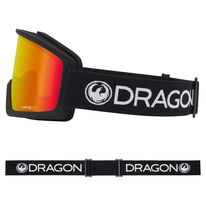 Side view of the Dragon DX3 L Goggle in BLACK and RED ION colourway, unisex's model