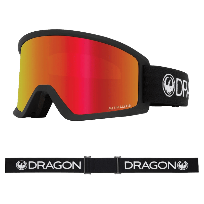 Main view of the Dragon DX3 Goggle in BLACK and RED ION colourway, unisex's model