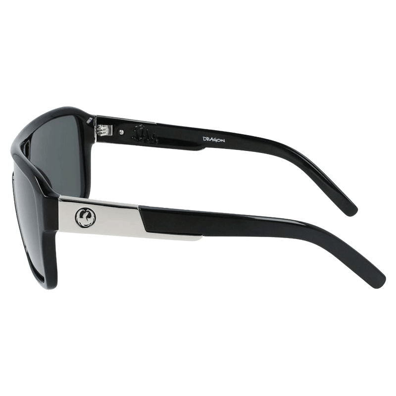 Side view of the Dragon Remix Sunglasses in Black, LL Smoke lens, unisex model