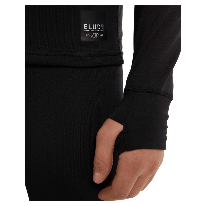 Detail view of the Elude Boys 7-8 Thermal Top in TRUE BLACK colourway, kids model