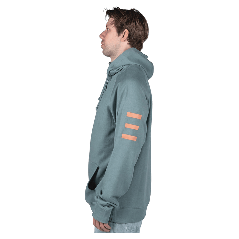 Side view of the Endeavor Ops Organic Hoodie in Slate colourway, unisex model