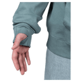 Finger hole view of the Endeavor Ops Organic Hoodie in Slate colourway, unisex model