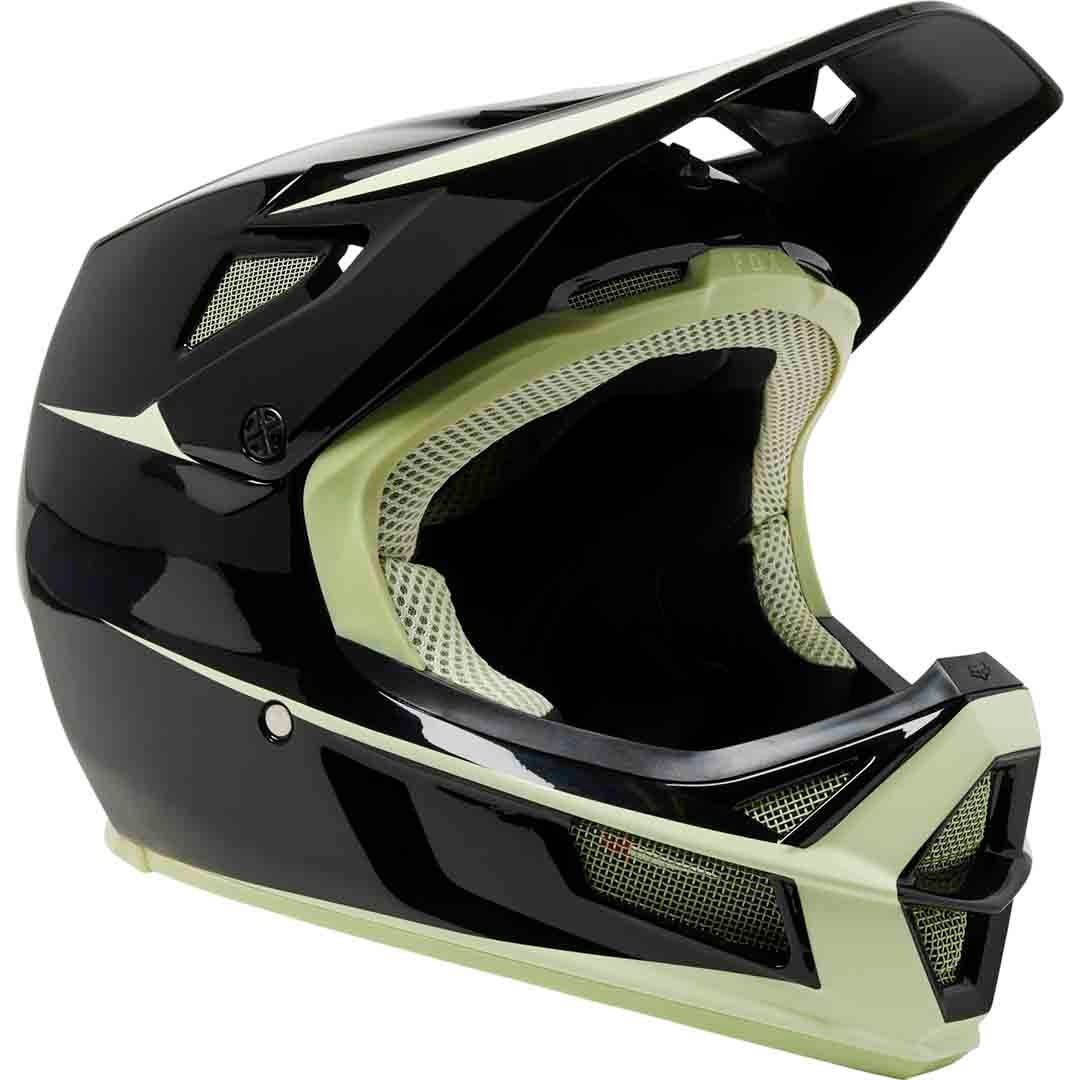 Black and green, unisex, full face mountain bike helmet.