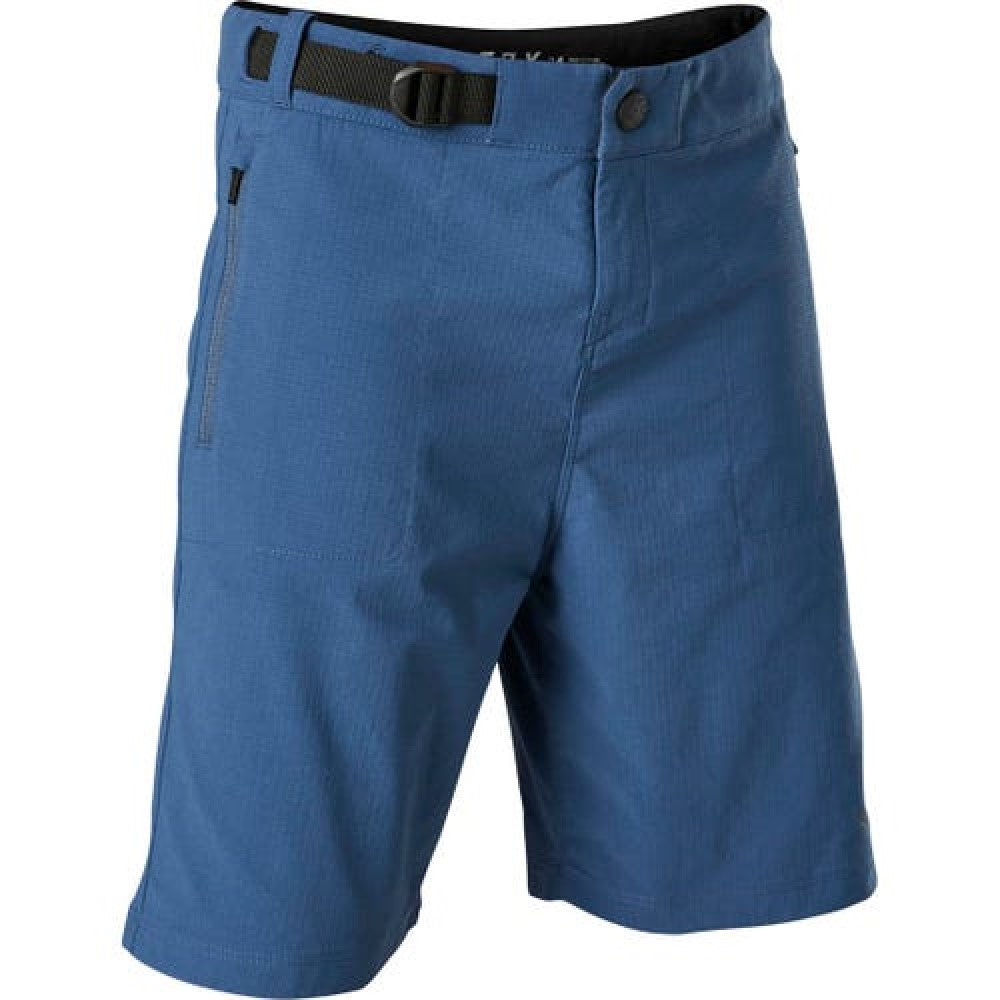 Blue bike shorts for kids with cinch waist.