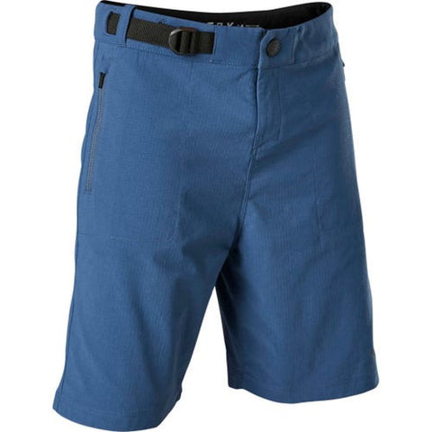 Blue bike shorts for kids with cinch waist.