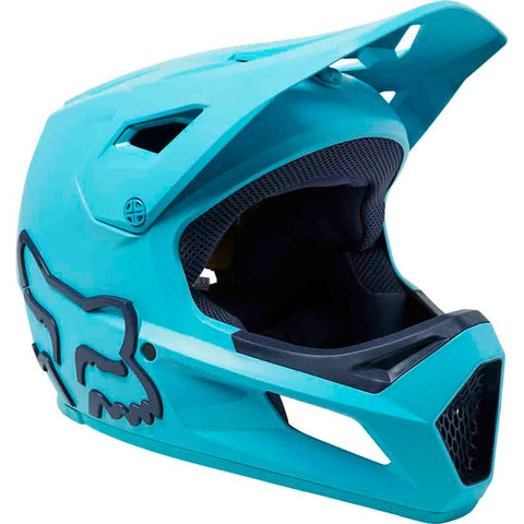 Blue full-face mountain bike helmet for kids.