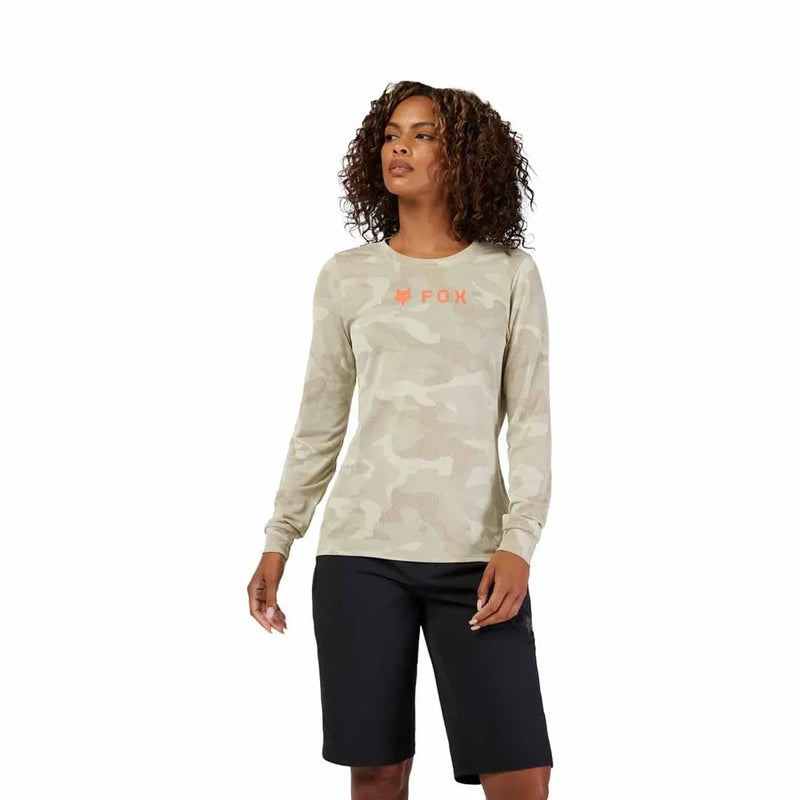 Front view of the Fox Ranger Tru Dr LS Jersey in Cream colourway, women's model