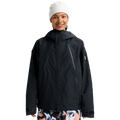 Black 2025 Burton Futuretrust 3L Snowboard Jacket with hood and long diagonal front zippers.
