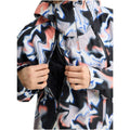 Burton Futuretrust 3L Snowboard Jacket in blue and pink swirl print with hands opening a large chest vent zipper.