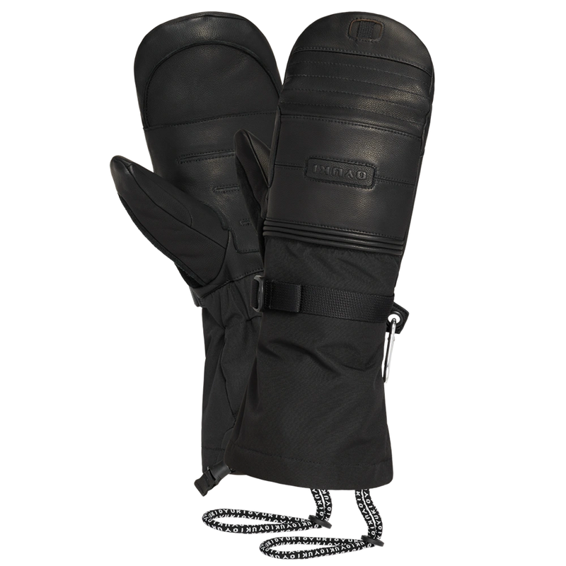 View of a pair of the Arashi Guide Gtx Mitts in Black with branded wrist strap.