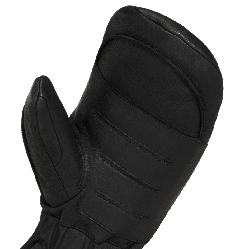 Detail view of the upper palm of the Arashi Guide Gtx Mitts in Black featuring a slotted palm overlay.