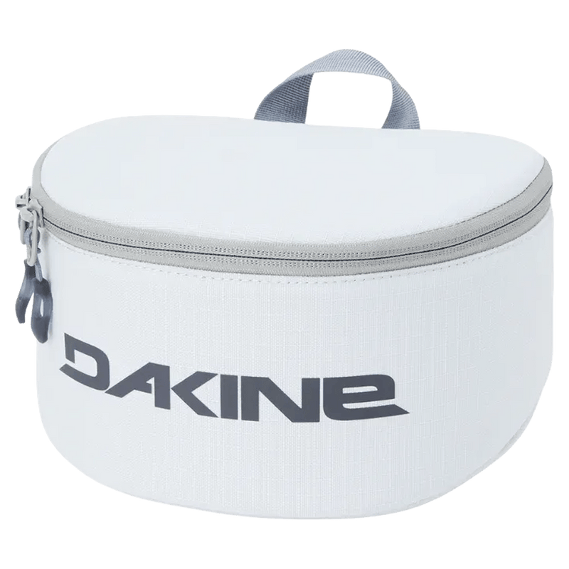 White Dakine Goggle Stash padded travel case with grey logo, zipper closure, and top carry handle.