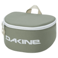 Sage green Dakine Goggle Stash case with white zipper and logo, semi-circular padded design with top carry loop.