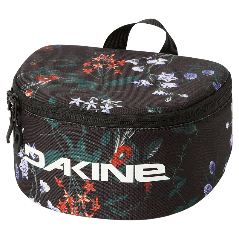 Black Dakine Goggle Stash case with a colorful floral print, white logo, zipper, and top carrying handle.