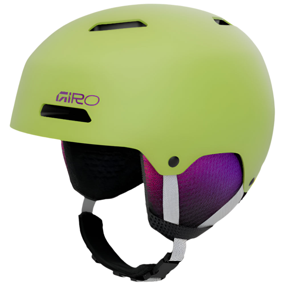 Giro Crue Jr snow Helmet for kids, in Flo Green featuring Mips and a dial-fit system