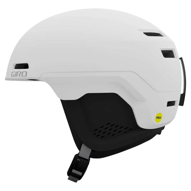 Side view of the Giro Own MIPS Helmet in Matte White colourway, unisex's model