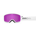 Front view of the Giro Stomp goggle in White Wordmark colourway with Amber Pink lens