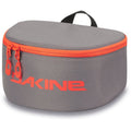 Grey Dakine Goggle Stash bag with bright orange zipper and logo, semi-oval shape, and black top handle.
