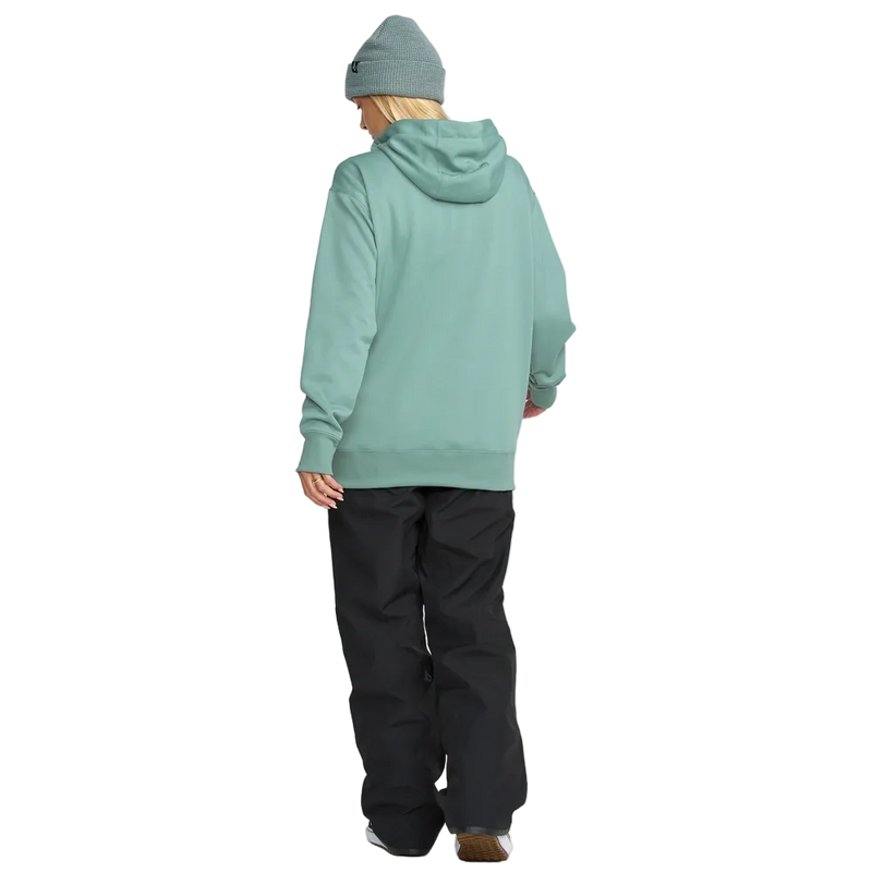 Rear on body image of the Riding Hydro Pullover - Womens in Arctic Blue.