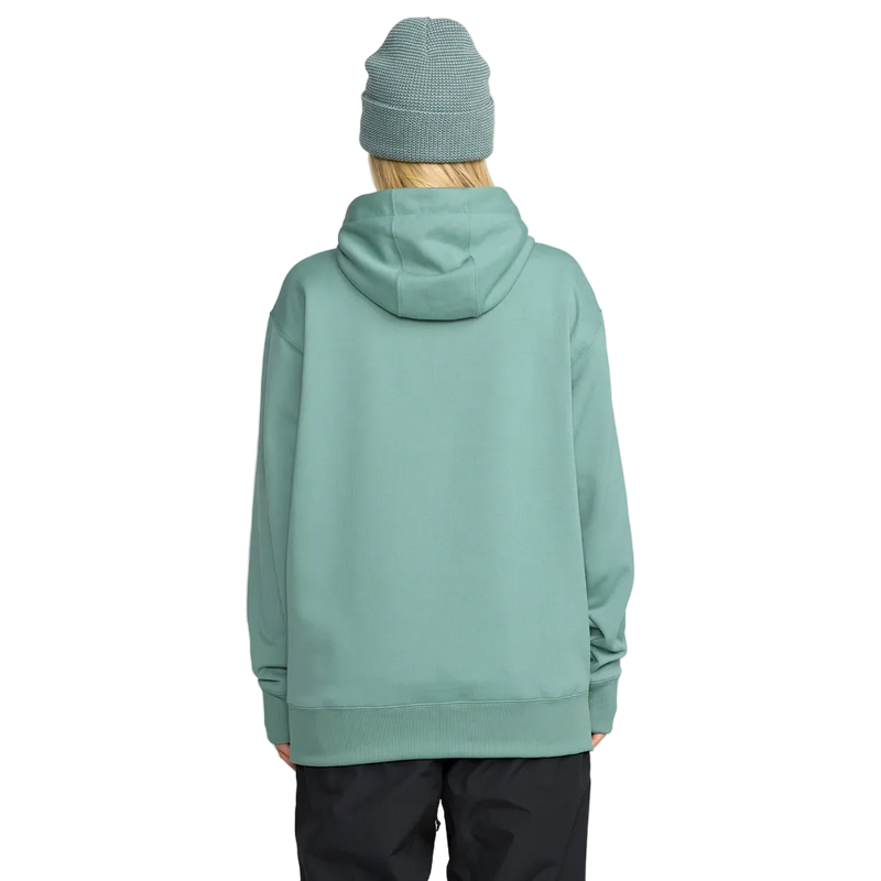 Rear on body image of the Riding Hydro Pullover - Womens in Arctic Blue.