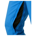 Blue Helly Hansen women's ski pants featuring an open zippered inner thigh vent with black mesh lining.