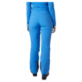 Rear view of bright blue Helly Hansen Legendary Insulated Ski Pants for women with reinforced ankle patches.