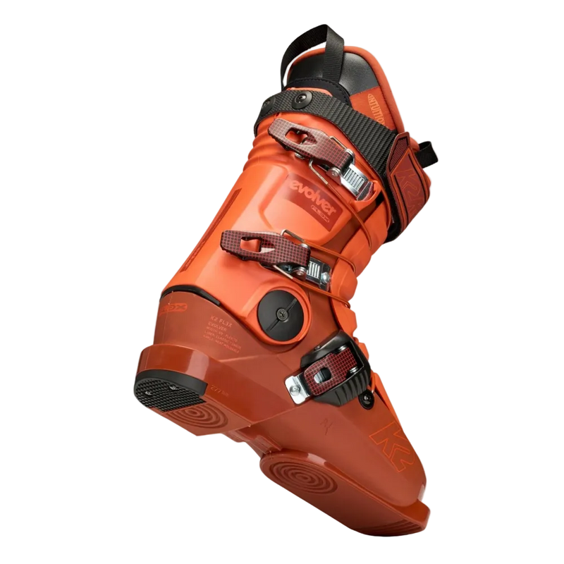 Sole view of the K2 Evolver Ski Boots in Orange colourway, kids's model