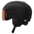 Matte black Salomon Driver Pro Sigma Photo MIPS ski helmet with integrated orange mirrored visor and side vents.