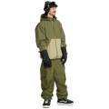 Olive green Volcom Longo Gore-Tex Snowboard Pants with a baggy fit and cargo pockets worn with a matching jacket.