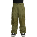 Olive green Volcom Longo Gore-Tex snowboard pants with cargo pockets and a relaxed fit, shown from the front.